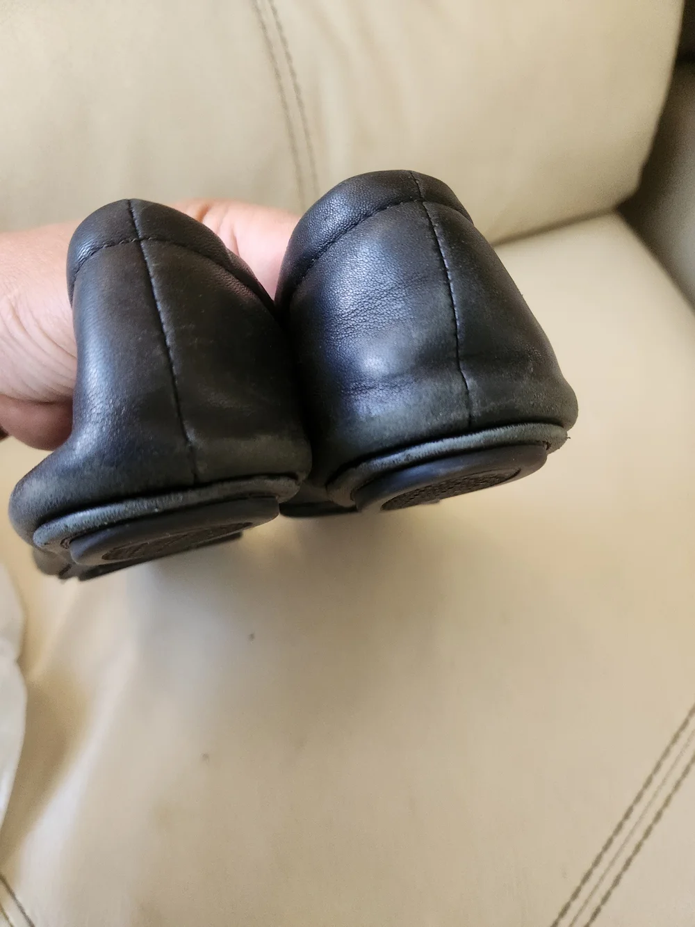 Tory Burch Black Leather Logo Ballet Flats